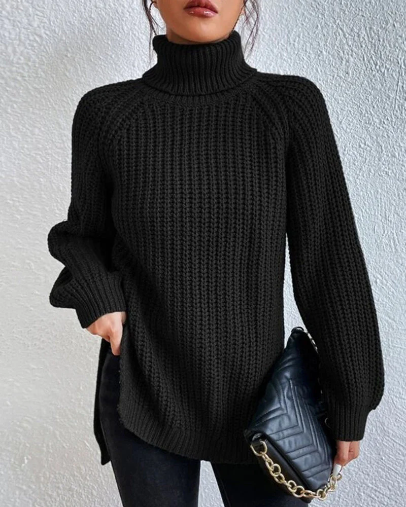 Olivia Relaxed Fit Turtleneck Sweater | Ribbed Raglan Sleeve Sweater - Image 4
