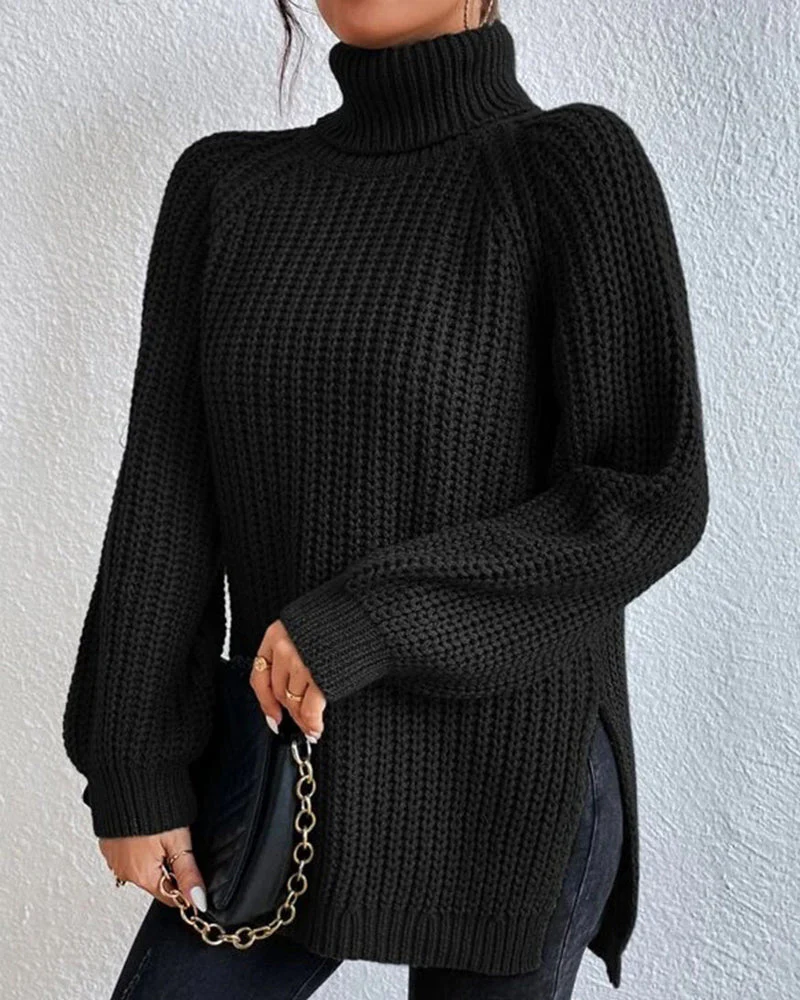 Olivia Relaxed Fit Turtleneck Sweater | Ribbed Raglan Sleeve Sweater - Image 5