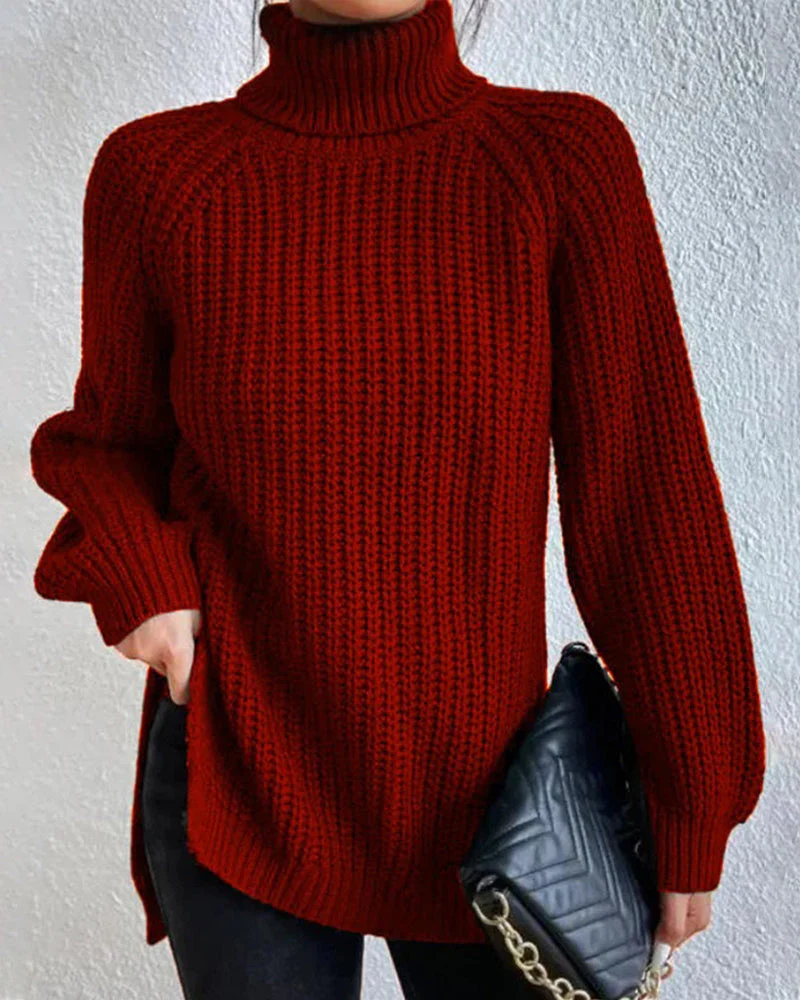 Olivia Relaxed Fit Turtleneck Sweater | Ribbed Raglan Sleeve Sweater - Image 7