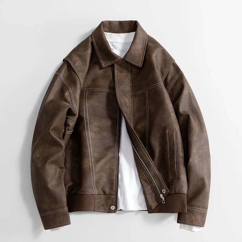 Oscar Relaxed Fit Leather Jacket | Collared Hip-Length Jacket - Image 4