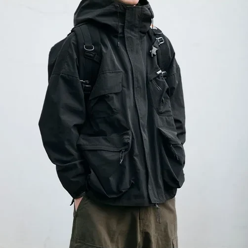 Oscar Oversized Windbreaker Jacket | Hooded Drawstring Utility Pockets Jacket - Image 2