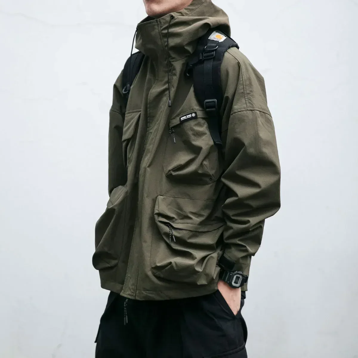 Oscar Oversized Windbreaker Jacket | Hooded Drawstring Utility Pockets Jacket - Image 3