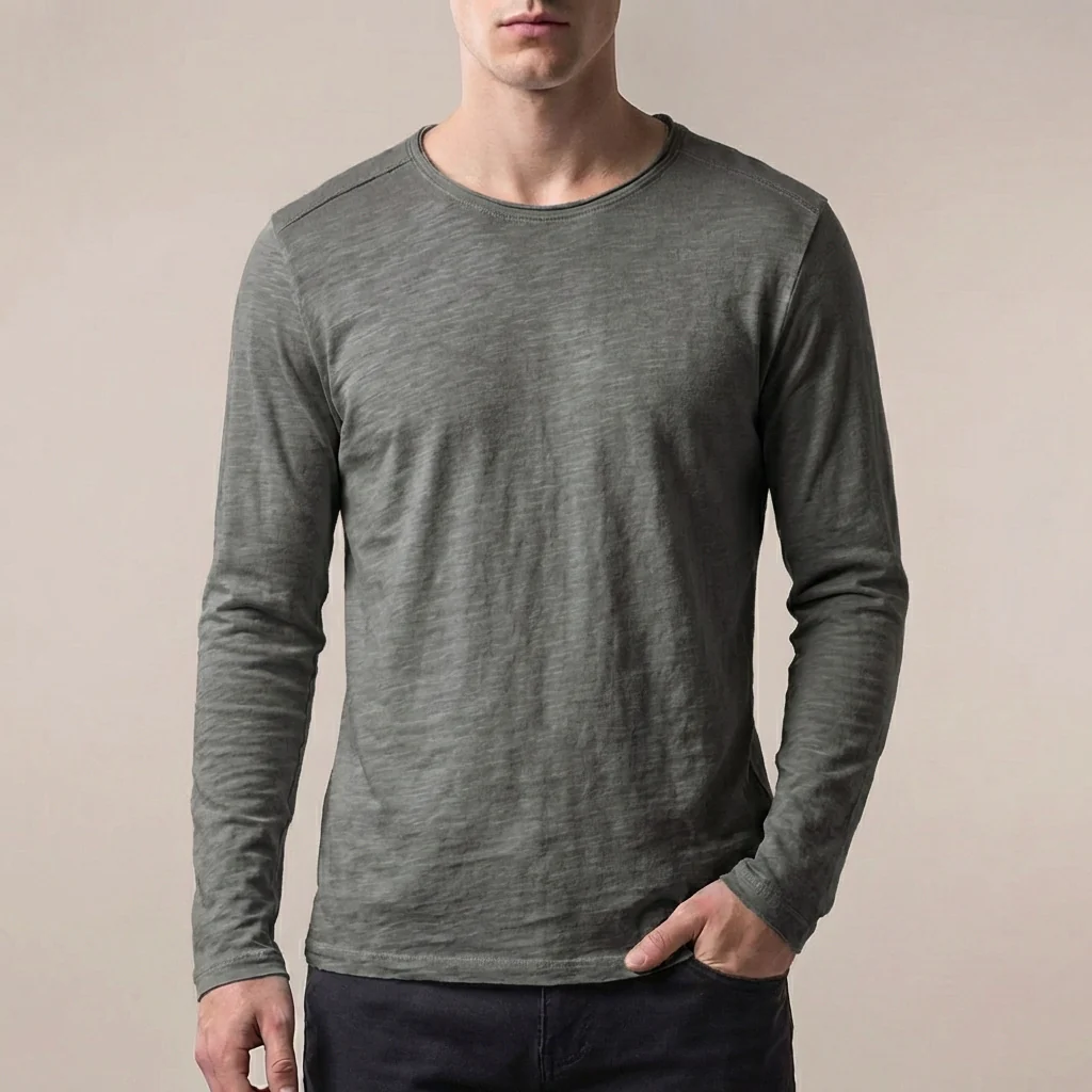 Oscar Regular Fit Long Sleeve T-Shirt | Solid Crewneck Long Sleeve T-Shirt - Image 6
