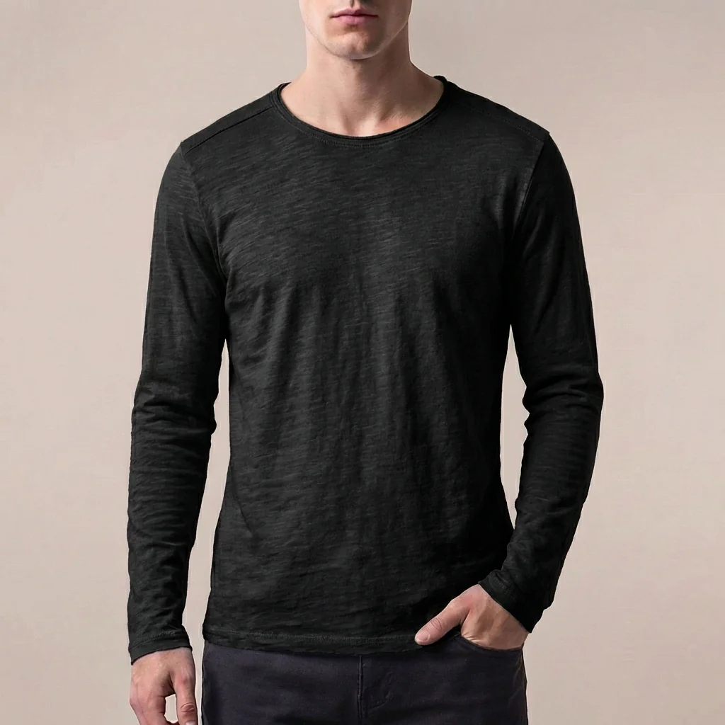 Oscar Regular Fit Long Sleeve T-Shirt | Solid Crewneck Long Sleeve T-Shirt - Image 7