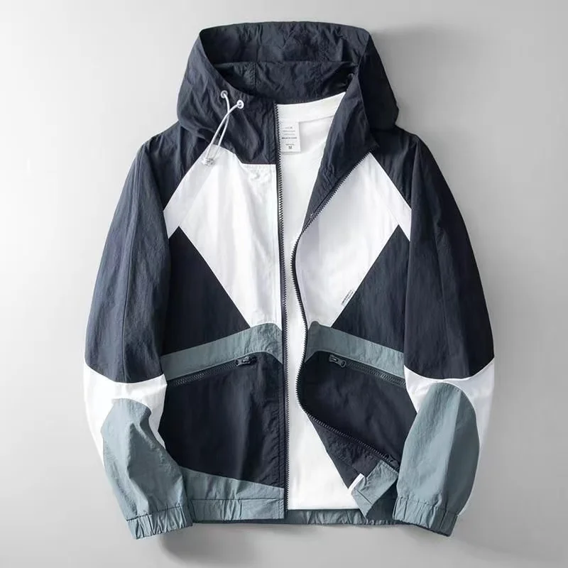 Oscar Relaxed Fit Windbreaker Jacket | Hooded Neck Color Block Hip-Length Windbreaker Jacket - Image 2