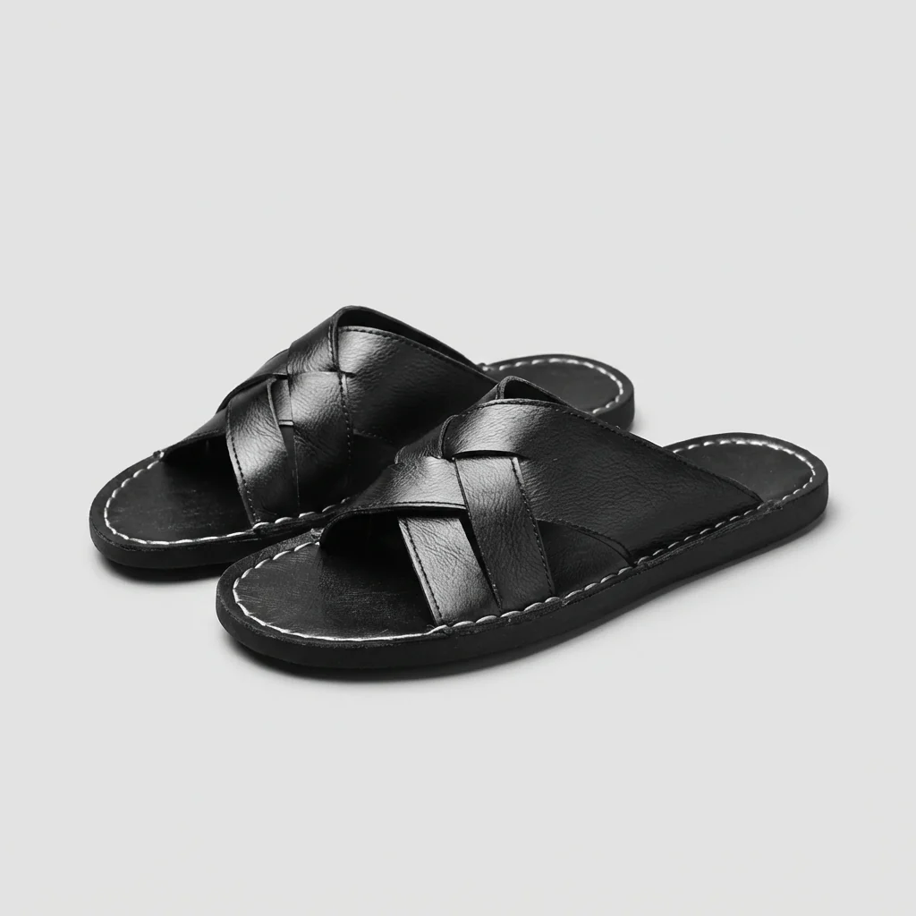 Oscar Standard Fit Slide Sandal | Criss-Cross Straps Contrast Stitching Slide Sandal - Image 5