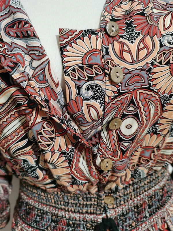 Qamira Dress | Bohemian Long Dress with Cinched Waist & 3/4 Sleeves - Image 4