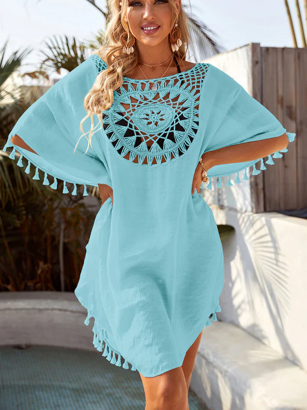 Qarina Cover Up | Delicate Floral Design Beach Dress - Image 7