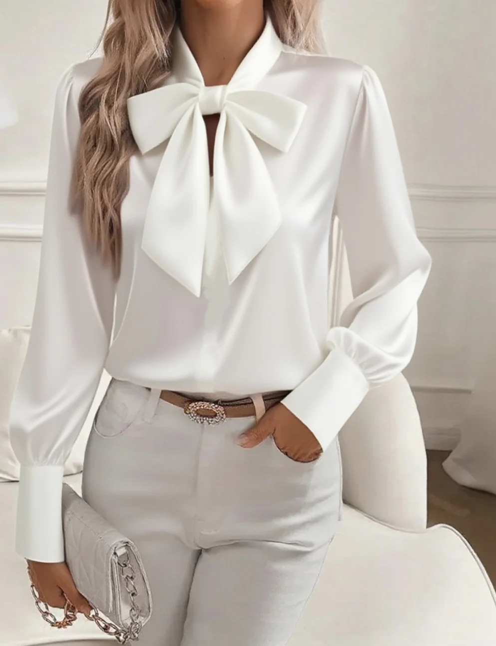 Qendressa Blouse | Women's Autumn Puff Sleeve Bow Collar Blouse - Image 10