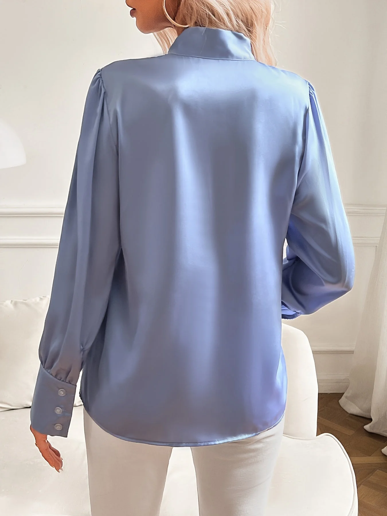 Qendressa Blouse | Women's Autumn Puff Sleeve Bow Collar Blouse - Image 3