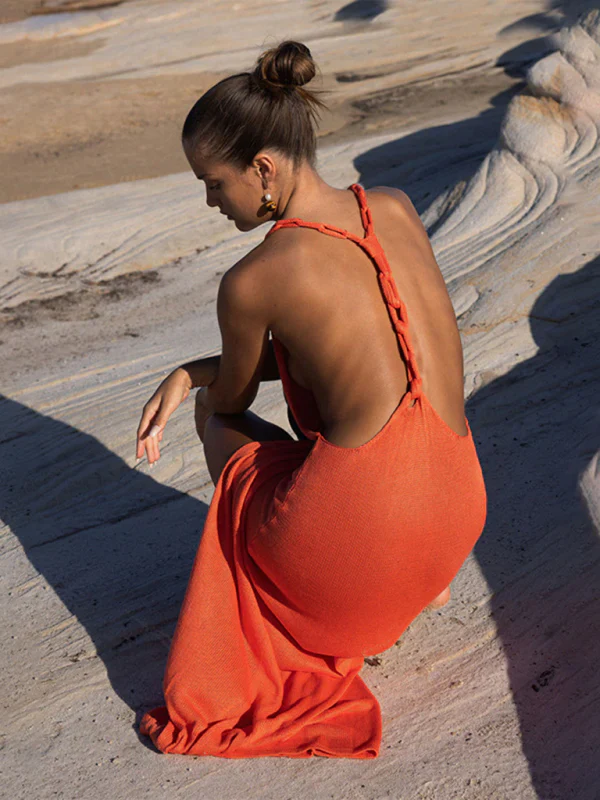 Qienna Dress | Knitted Floor Length Beach Dress With Open Back - Image 4