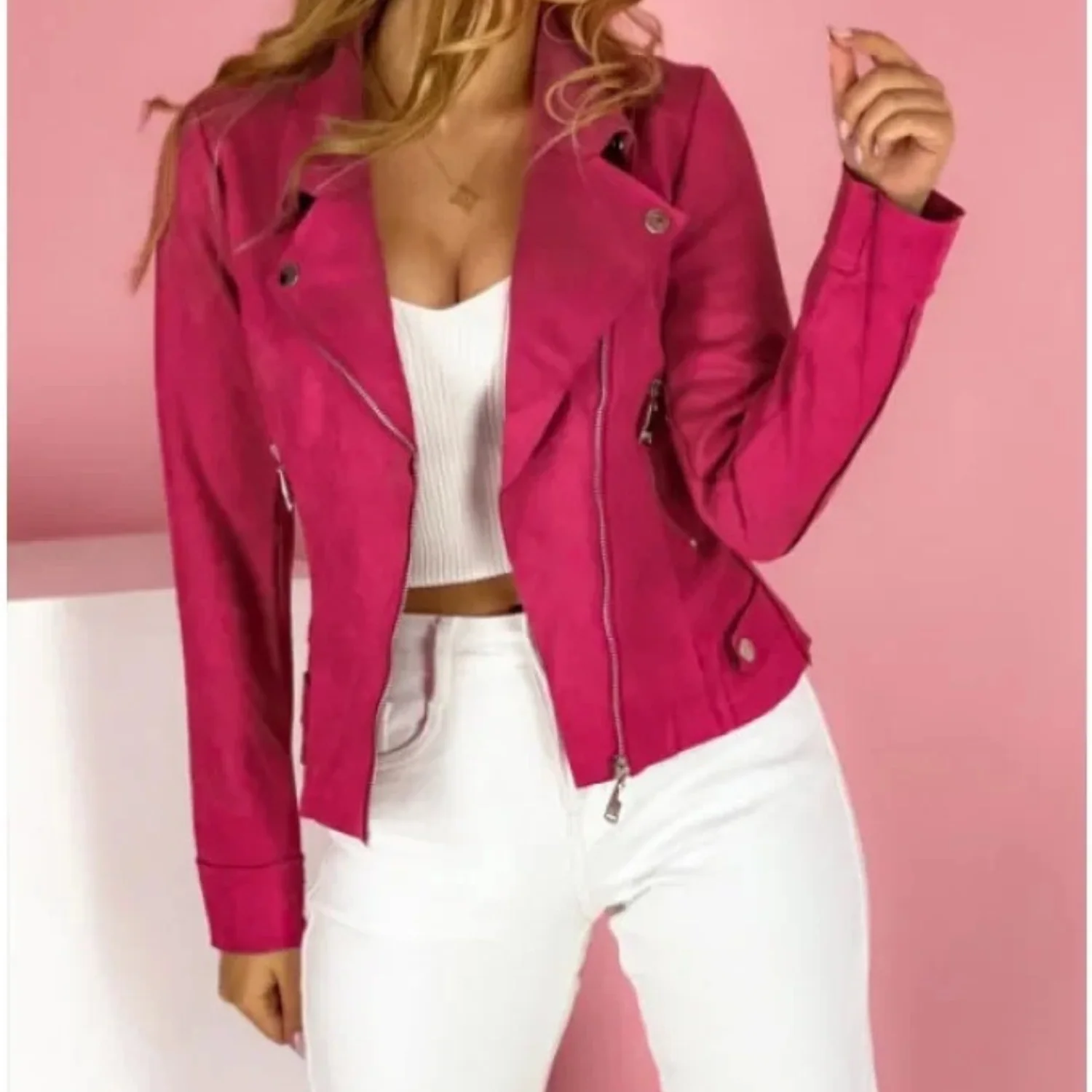 Queennie Jacket | Women's Spring Faux Suede Zipped Jacket - Image 6