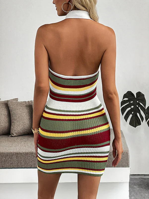Quiala Dress | Striped Halter Neck Knit Mini Dress - Image 3
