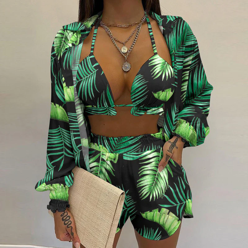 Quinara 3-Piece Bikini Set | Triangle Top, Shorts & Blouse - Image 5