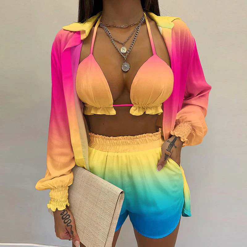 Quinara 3-Piece Bikini Set | Triangle Top, Shorts & Blouse - Image 6