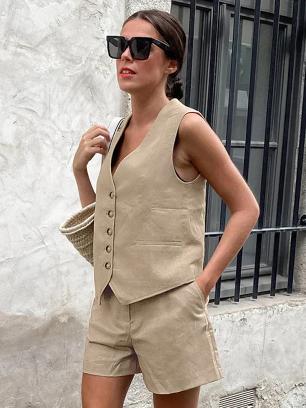 Quiniva Set | V-Neck Button Top and Shorts Set - Image 2