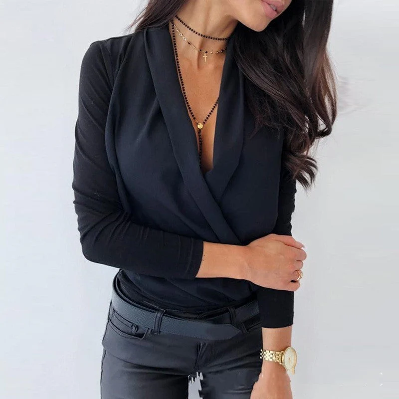 Quisma Blouse | Women's Autumn Deep V-Neck Long Sleeve Blouse - Image 2