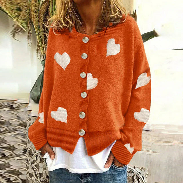Ralien Cardigan | Women's Autumn Knitted Cardigan with Heart Print