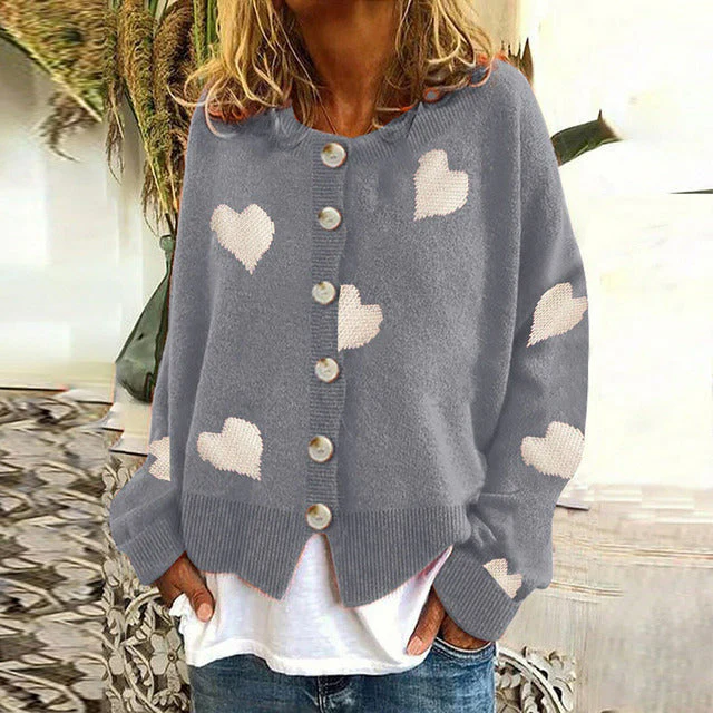 Ralien Cardigan | Women's Autumn Knitted Cardigan with Heart Print - Image 2