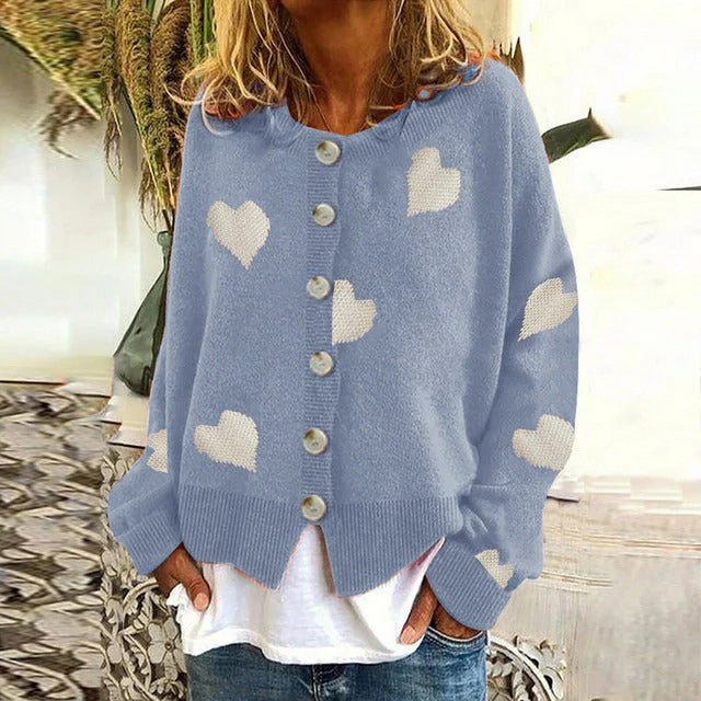 Ralien Cardigan | Women's Autumn Knitted Cardigan with Heart Print - Image 3