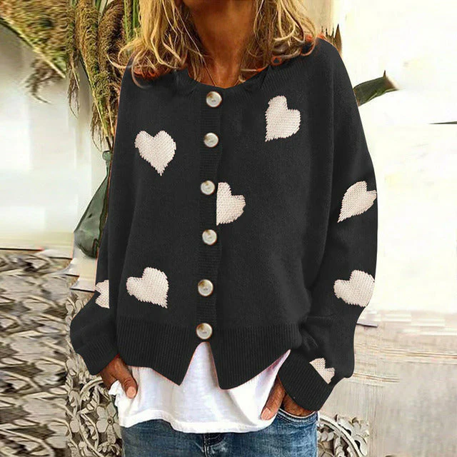 Ralien Cardigan | Women's Autumn Knitted Cardigan with Heart Print - Image 4