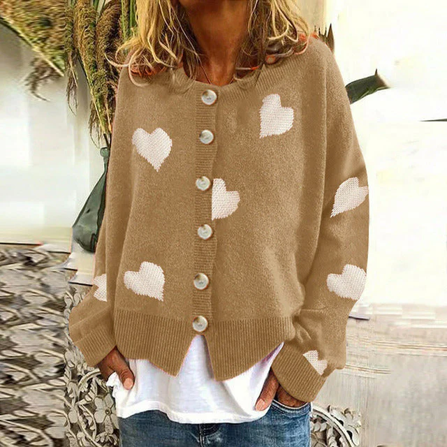 Ralien Cardigan | Women's Autumn Knitted Cardigan with Heart Print - Image 5
