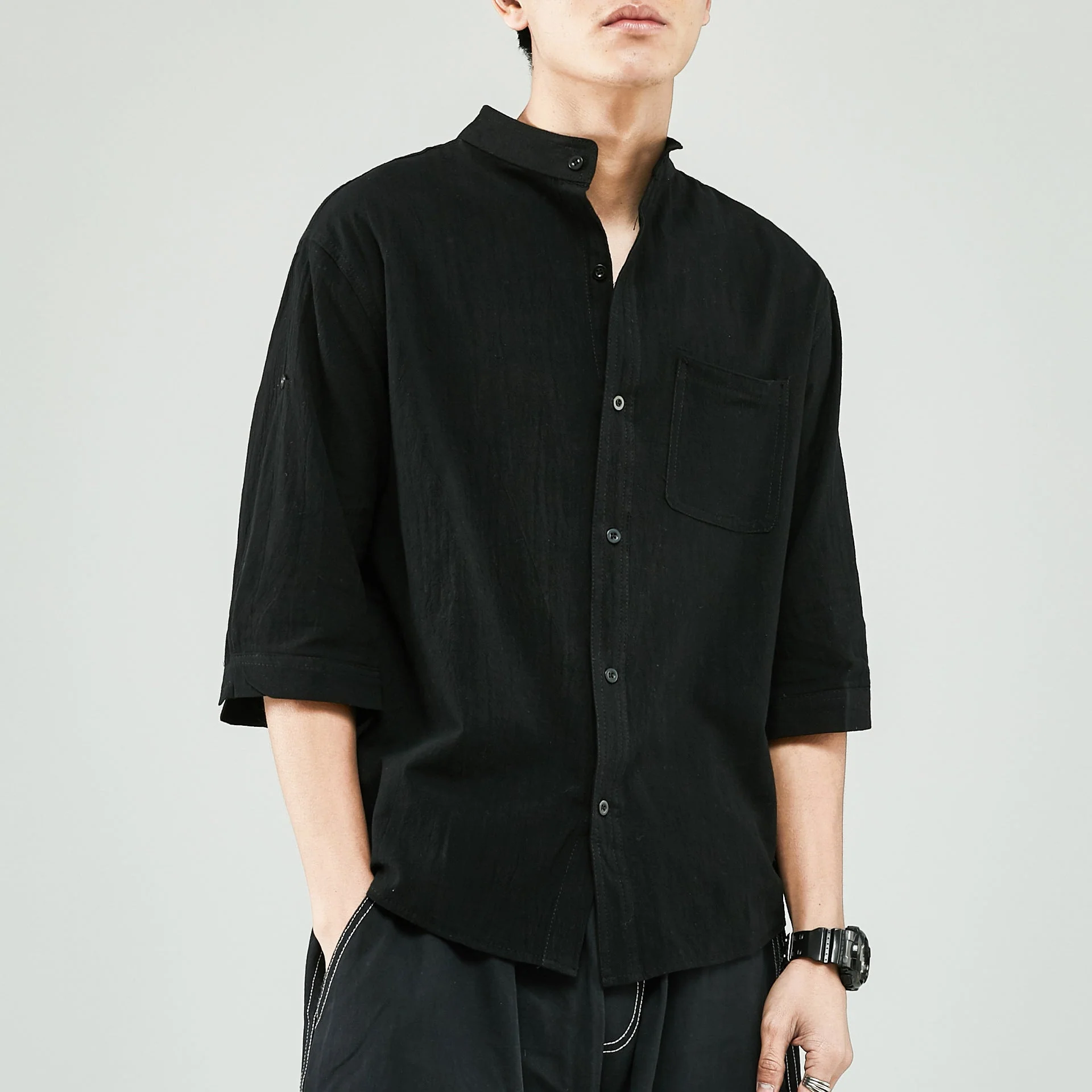 Rashid Shirt | Men's Linen Shirt Relaxed Fit Band Collar - Image 3