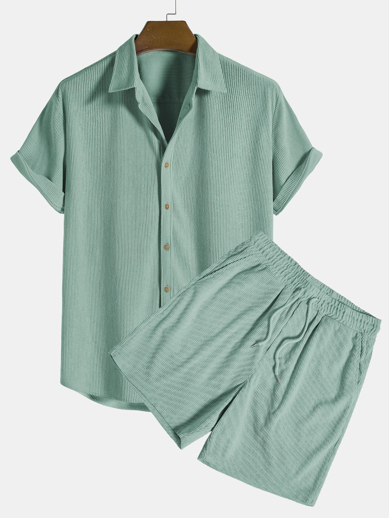 Renzo Men's Corduroy Shirt | Short Sleeve Casual Set - Image 3