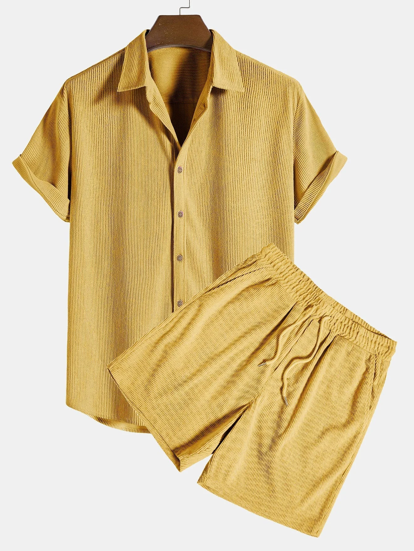 Renzo Men's Corduroy Shirt | Short Sleeve Casual Set - Image 6