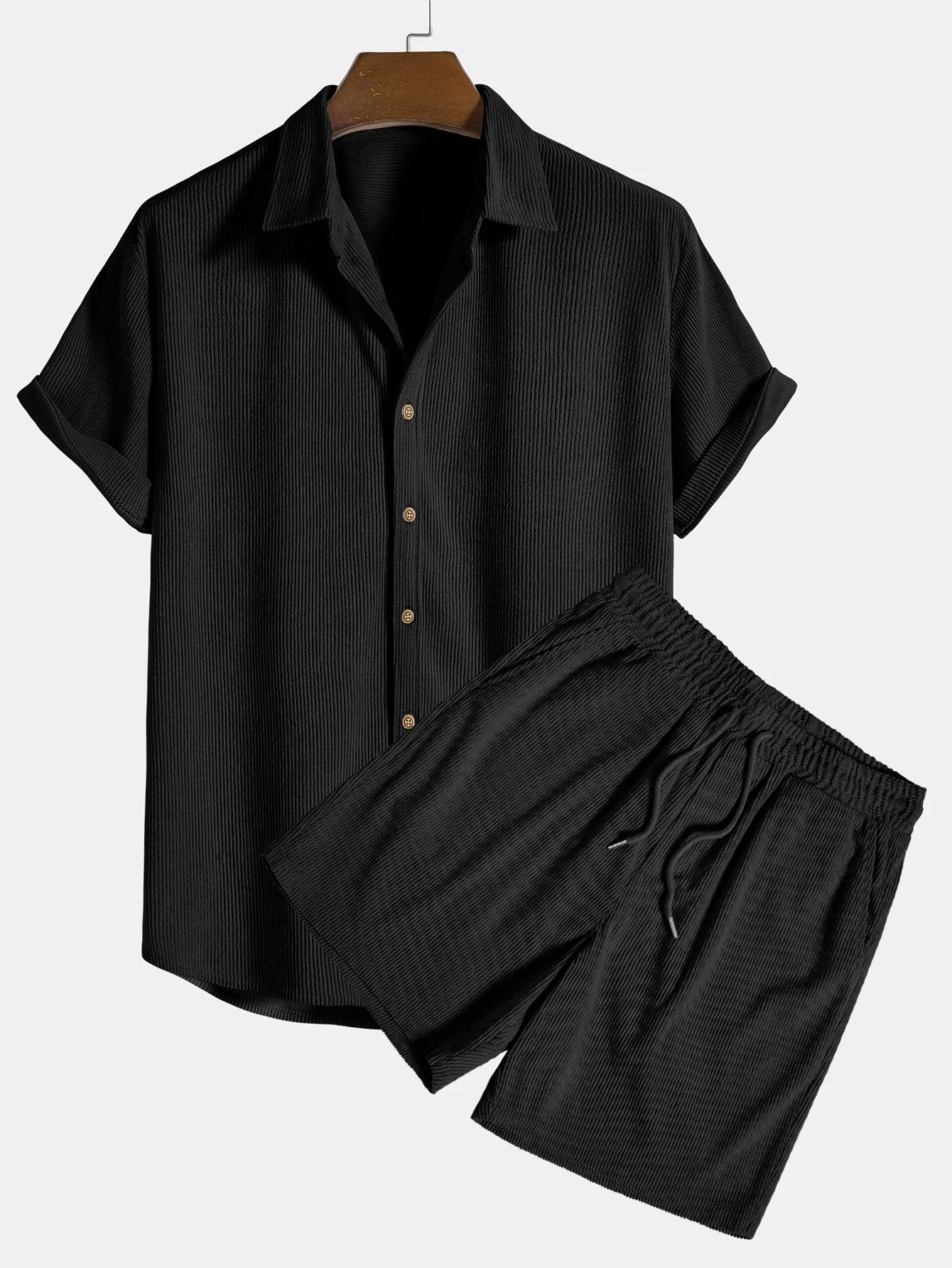 Renzo Men's Corduroy Shirt | Short Sleeve Casual Set - Image 7