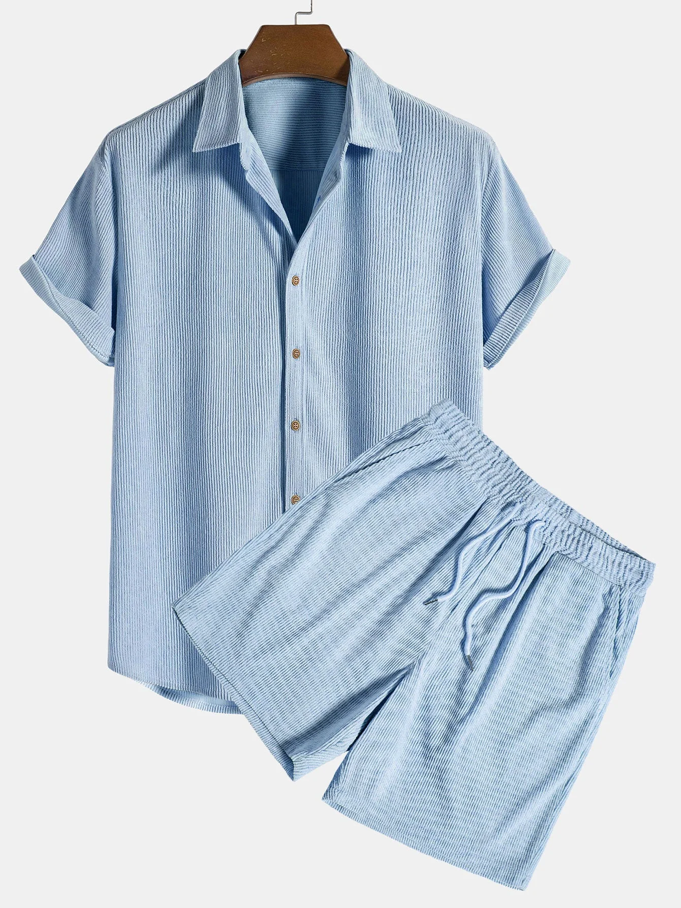 Renzo Men's Corduroy Shirt | Short Sleeve Casual Set - Image 9