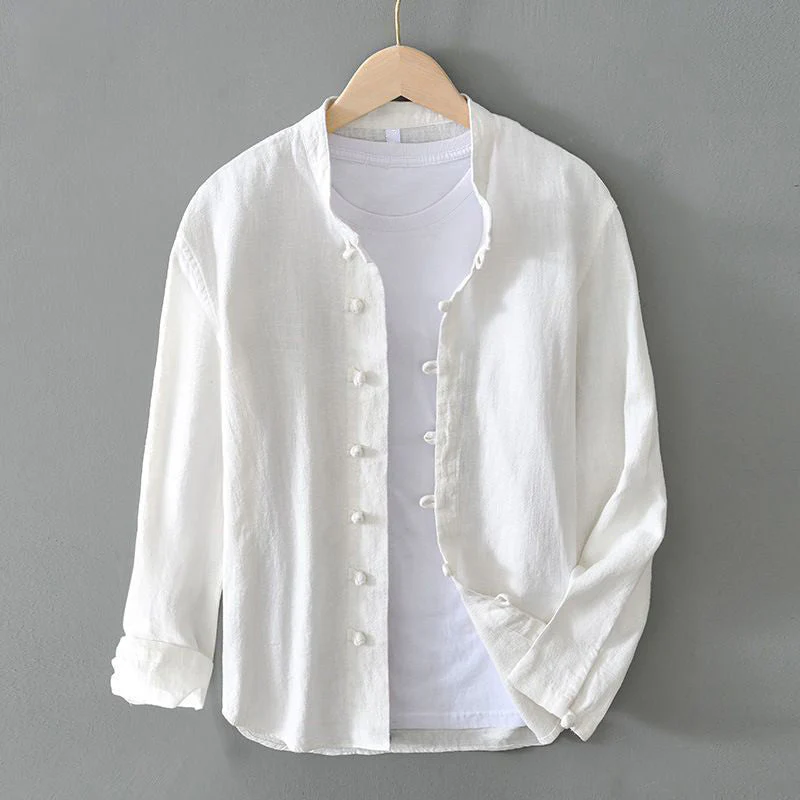 Riccardo Relaxed Fit Mandarin Collar Shirt | Long Sleeve Casual Shirt - Image 3