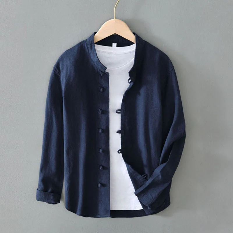 Riccardo Relaxed Fit Mandarin Collar Shirt | Long Sleeve Casual Shirt - Image 4