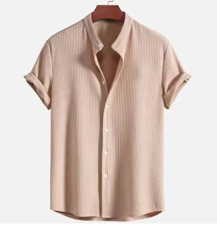 Rob Shirt | Men's Short Sleeve Linen Shirt with Mandarin Collar - Image 3