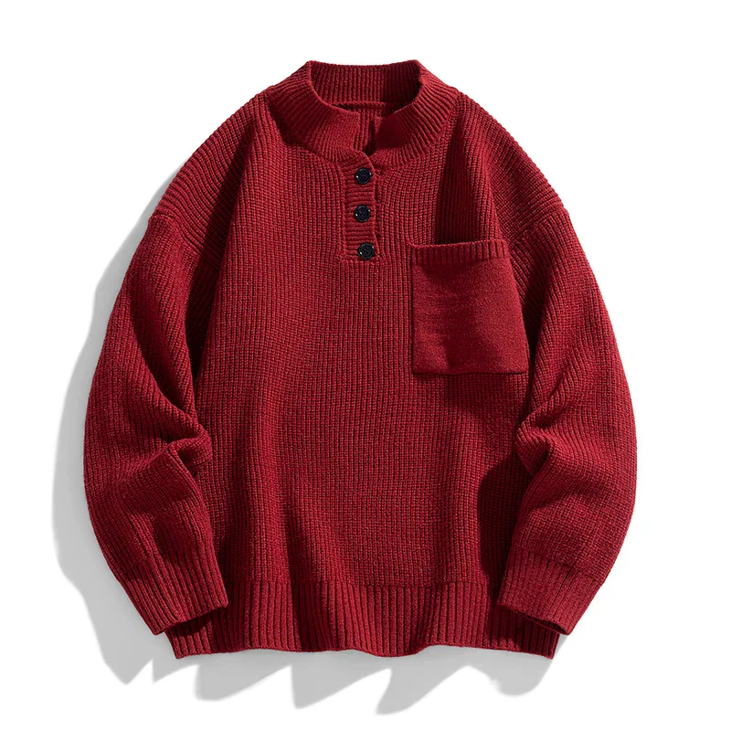 Rocco Relaxed Fit Mock Neck Sweater | Button Front Ribbed Sweater - Image 4