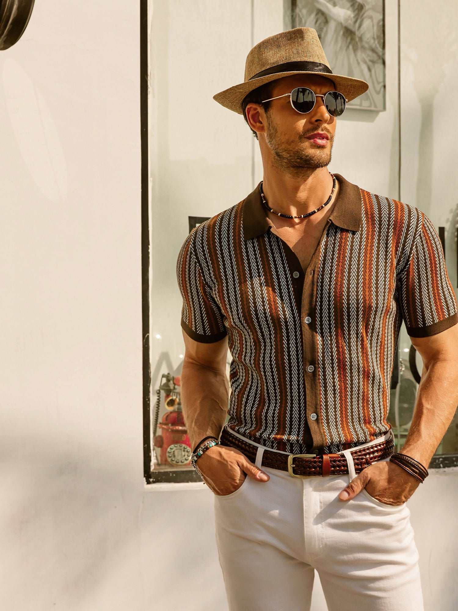 Roderik Shirt | Men's Retro Stripe Button Down Polo Shirt - Image 2