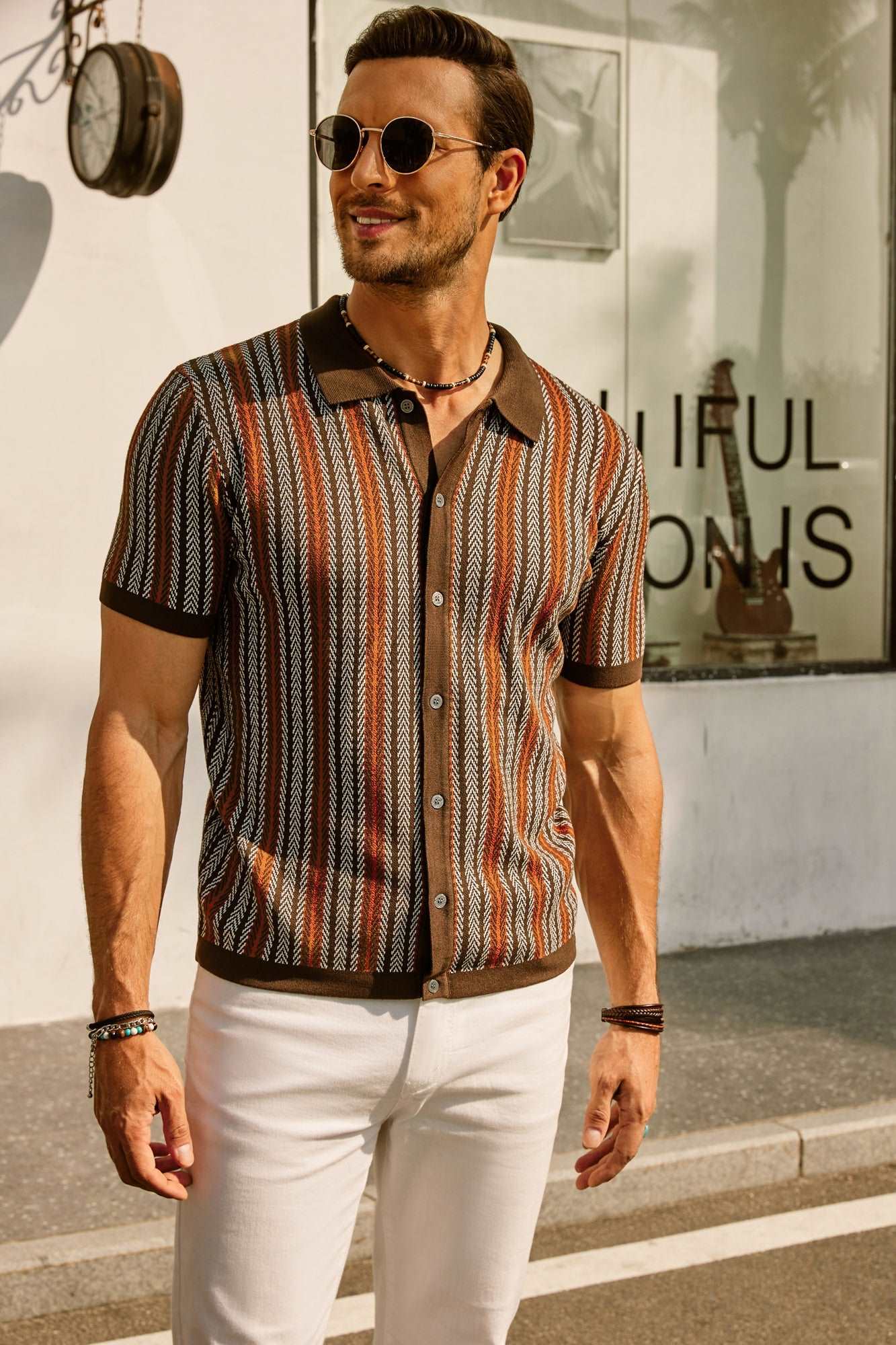 Roderik Shirt | Men's Retro Stripe Button Down Polo Shirt - Image 3