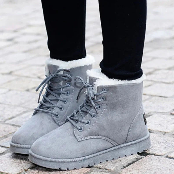 Rosie Ankle-Length Ankle Boots | Lace-Up Fur Trim Ankle Boots