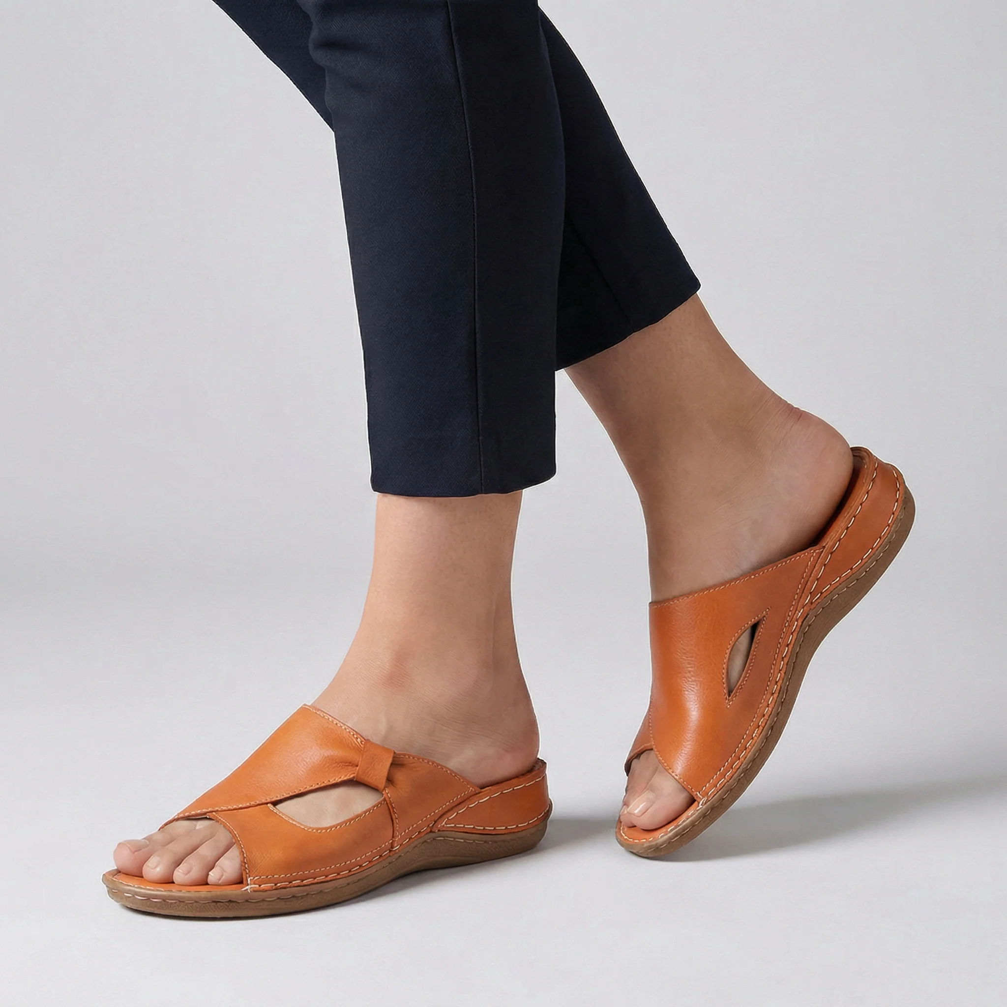 Rosie Orthopedic Slide Sandals | Bow Detail Cut-Out Slide Sandals - Image 4
