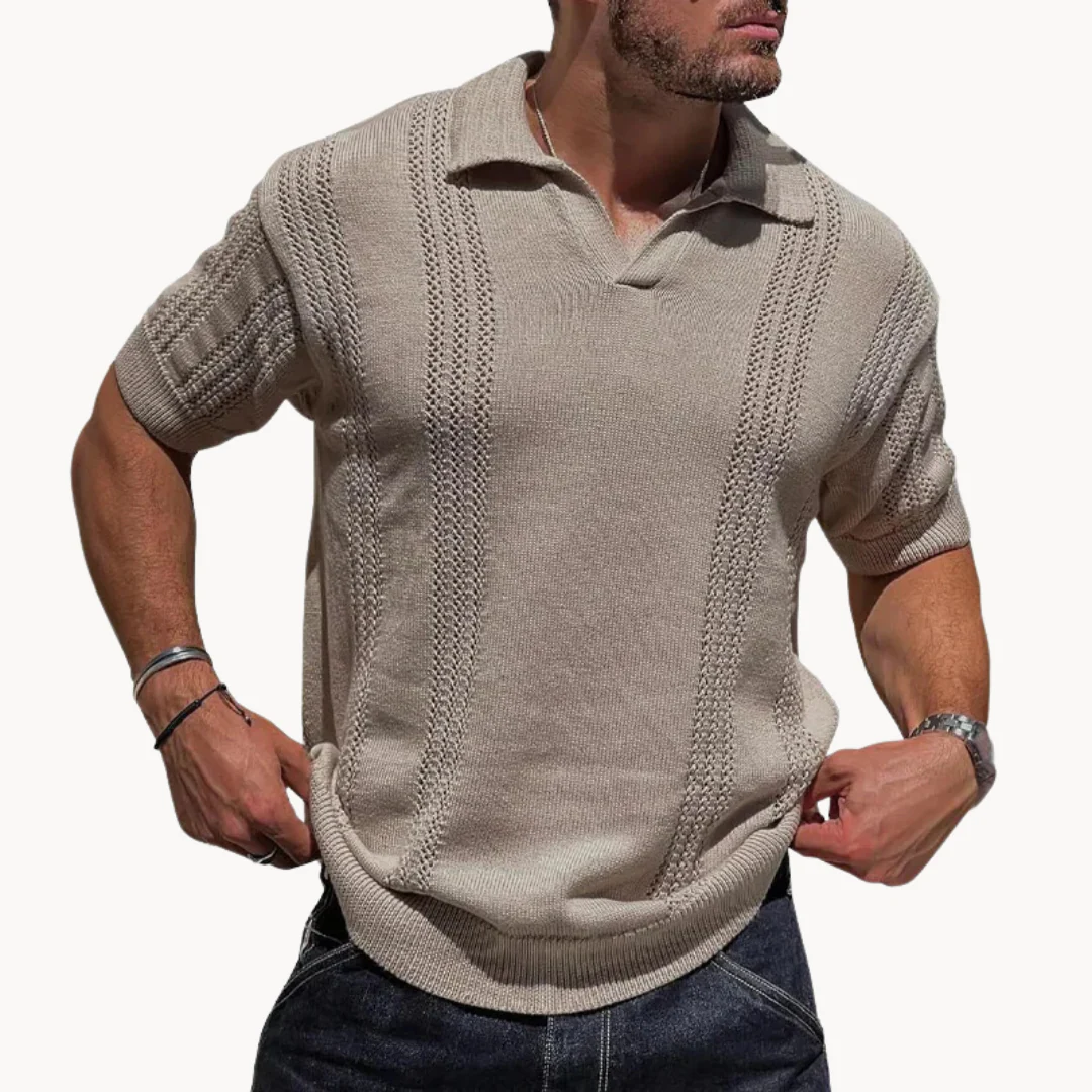 Rudi Men's Knit Polo | Retro Textured Short Sleeve Shirt - Image 2