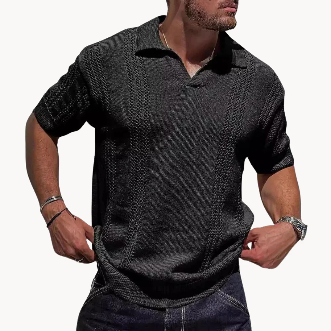 Rudi Men's Knit Polo | Retro Textured Short Sleeve Shirt - Image 3