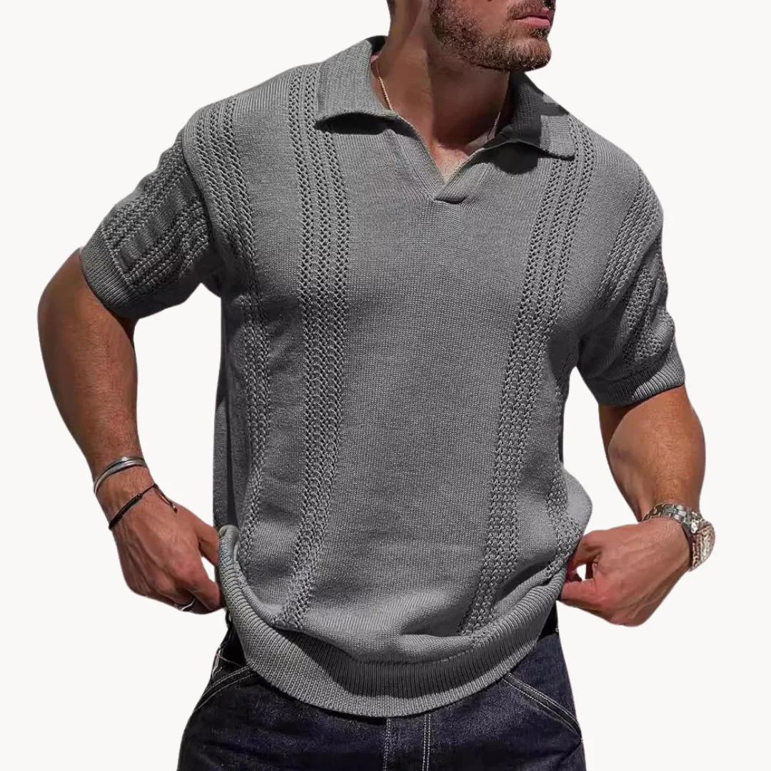 Rudi Men's Knit Polo | Retro Textured Short Sleeve Shirt - Image 4