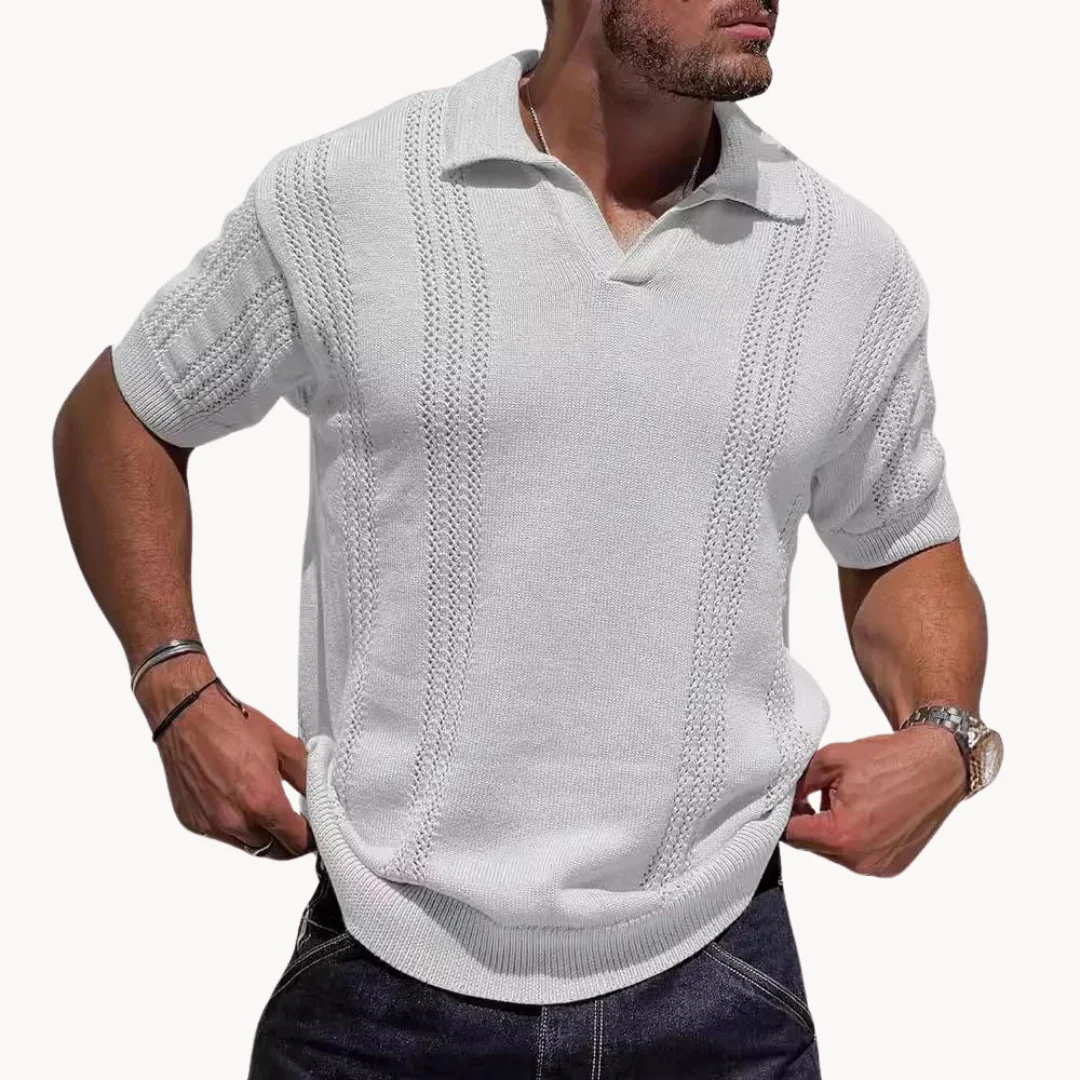 Rudi Men's Knit Polo | Retro Textured Short Sleeve Shirt - Image 5