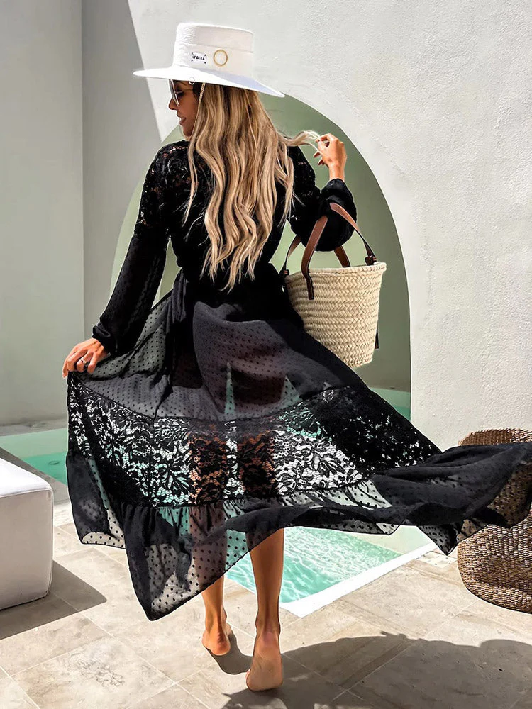 Sacha Cover-Up | Elegant Sheer Long Lace Beach Cover-Up - Image 2