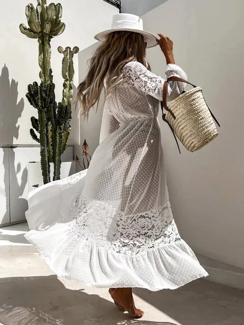 Sacha Cover-Up | Elegant Sheer Long Lace Beach Cover-Up - Image 4