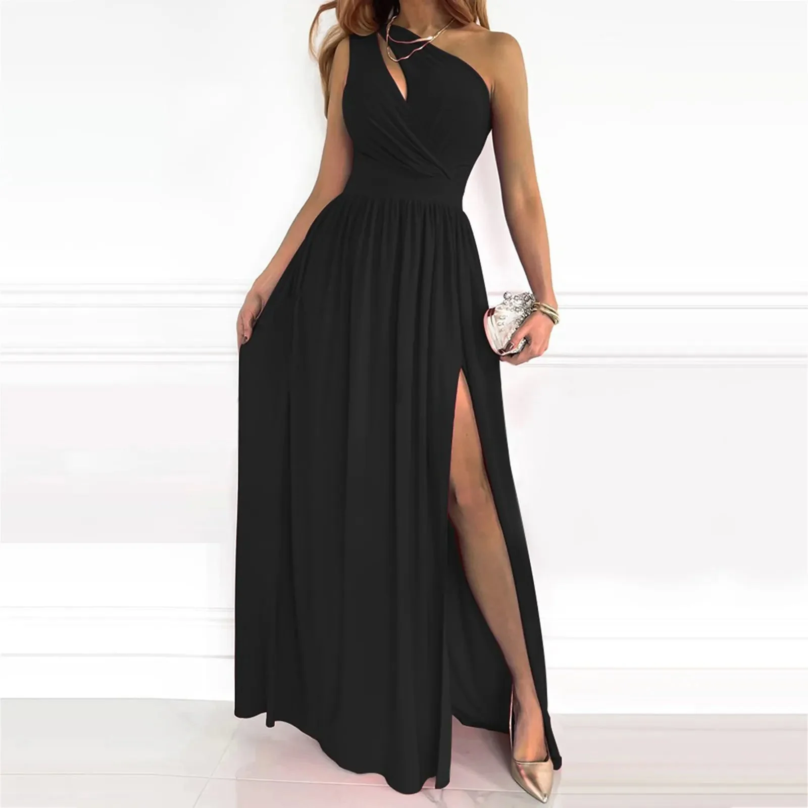 Saffira Dress | One-Shoulder Maxi Dress with Split - Image 3