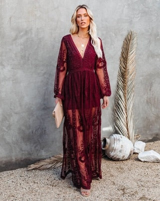 Safiya Dress | Elegant Lace Maxi Dress with Split - Image 3