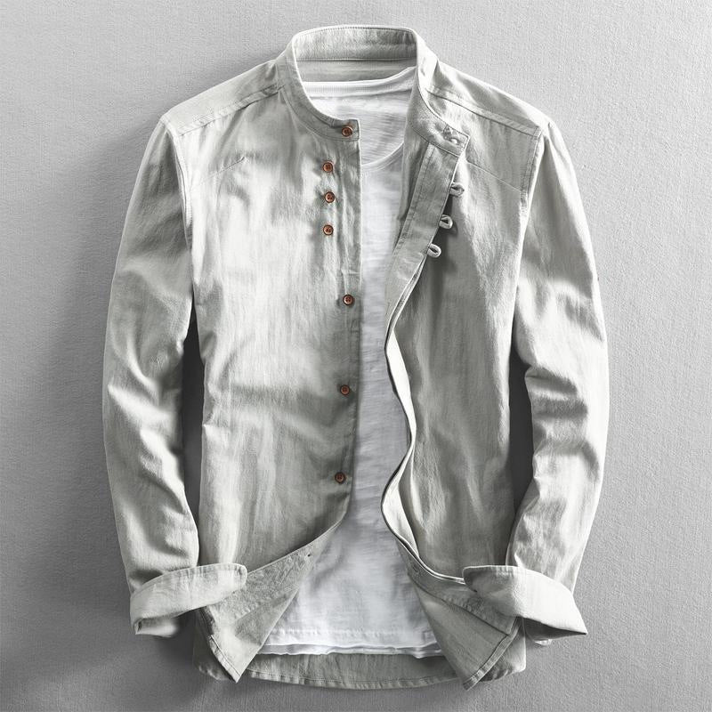 Samuel Relaxed Fit Band Collar Shirt | Button Front Roll-Tab Sleeves Shirt - Image 3