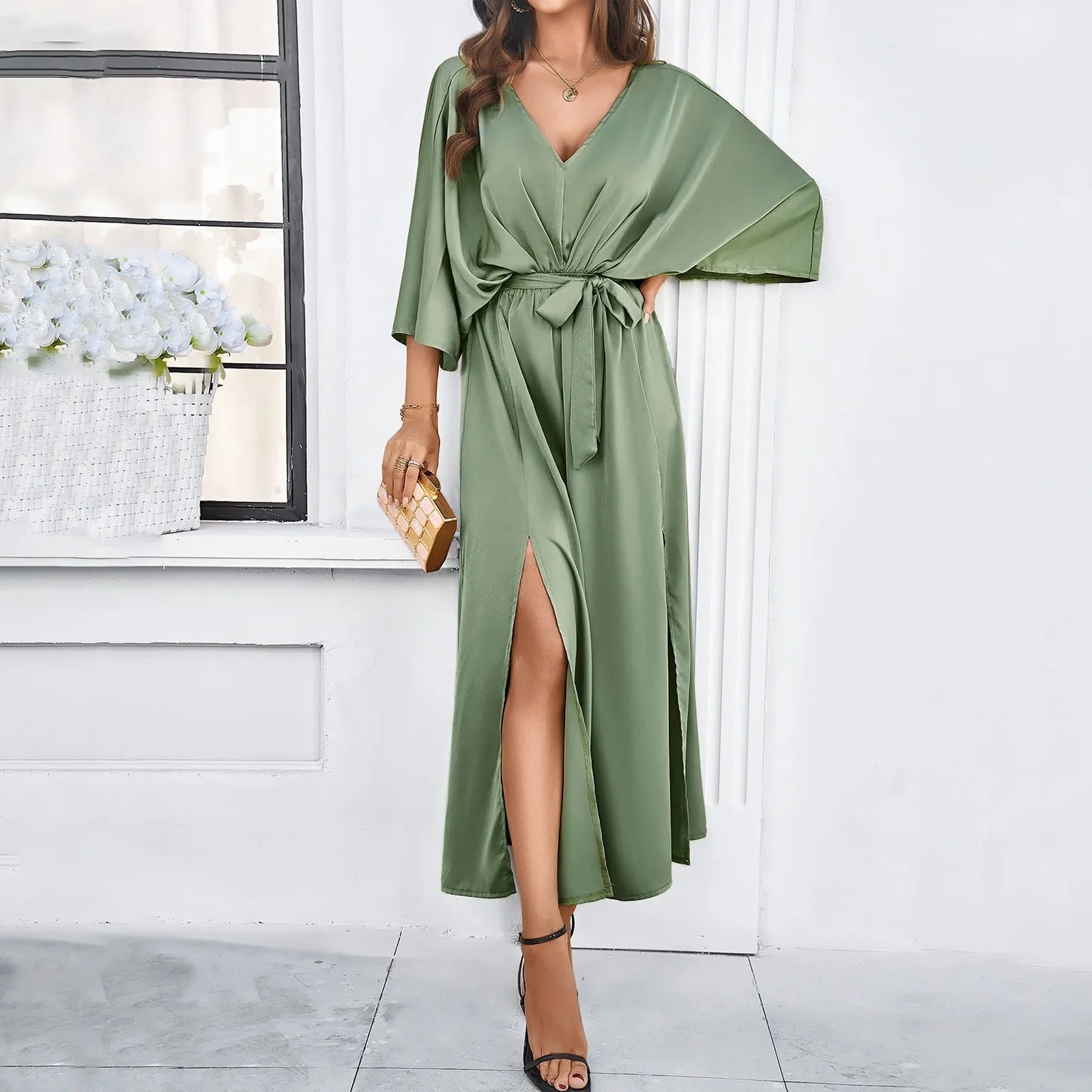 Sarahna Dress | Elegant V-Neck Midi Dress - Image 3