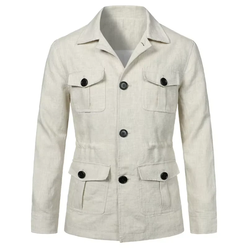 Sebastian Linen Regular Fit Field Coat | Collared Button Front Field Coat - Image 4